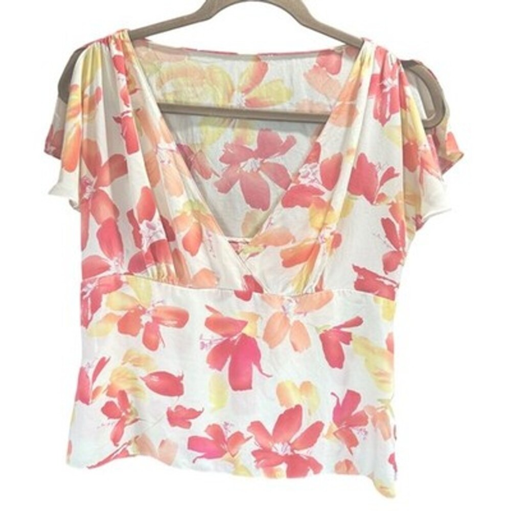 Y2K 100% Silk Floral Wrap Top Boho Chico’s Style Cottagecore Fairy Size 1 Small